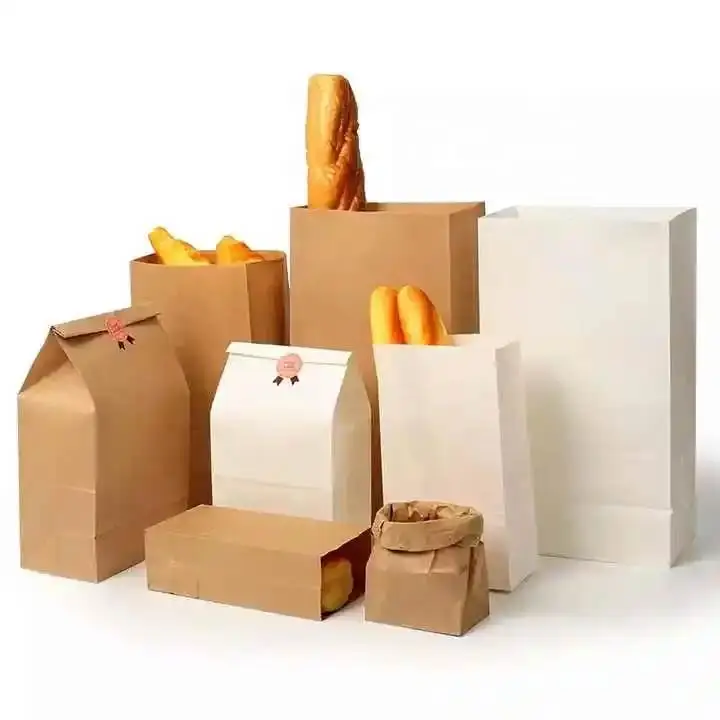 Factory Supply White Kraft Paper Bag Grocery Paper Bag No Handle Bag Your Own Logo