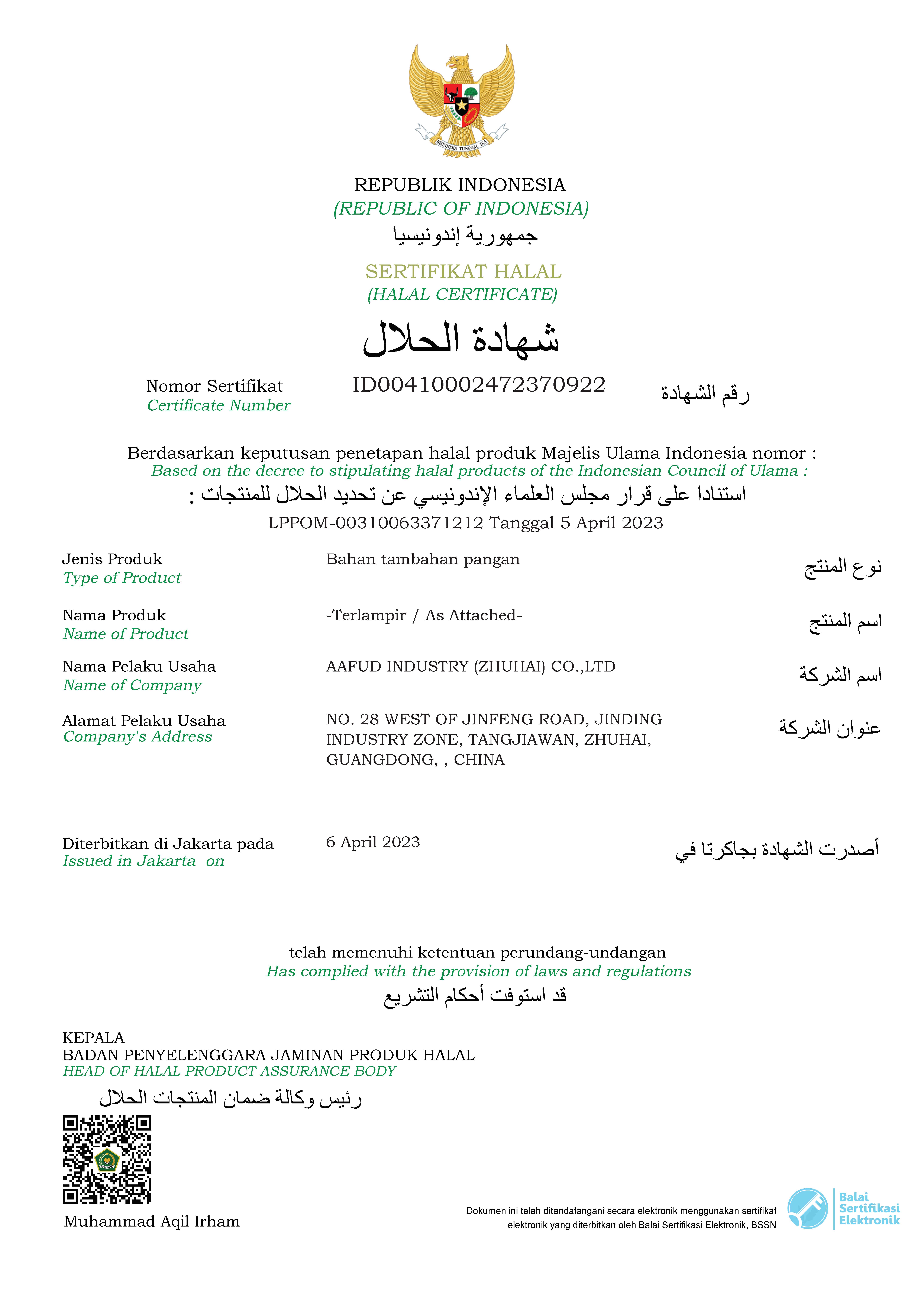 BADAN PENYELENGGARA JAMINAN PRODUK HALAL FOR NATURAL COLORS