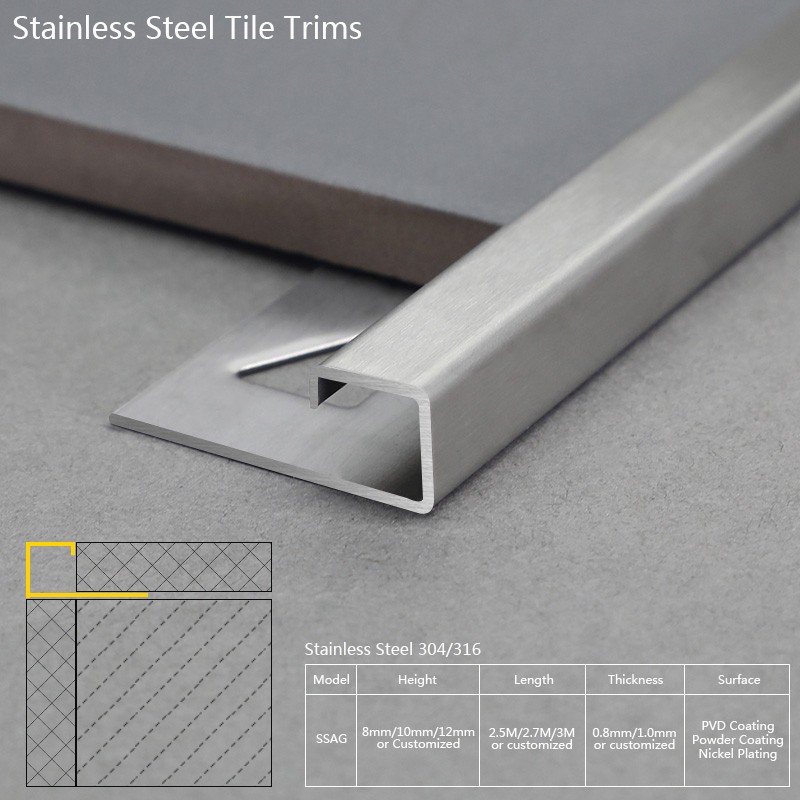 Stainless Steel Brushed Square Bathroom Tile Trim SSAG Factory