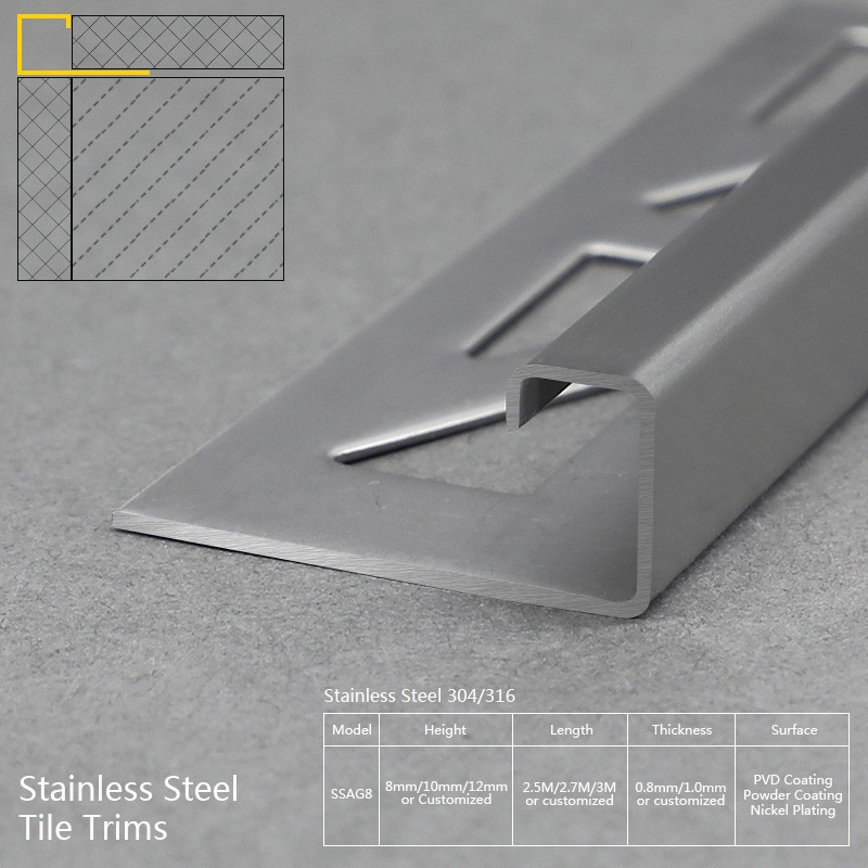 Stainless Steel Silver Brushed Steel Tile Edge Trim SSAG8 Factory