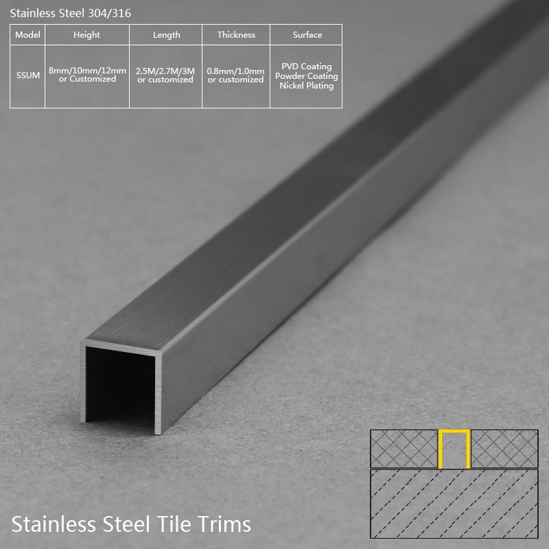 Stainless Steel Copperdecor U Shape Decor Tile Trim SSUM Factory