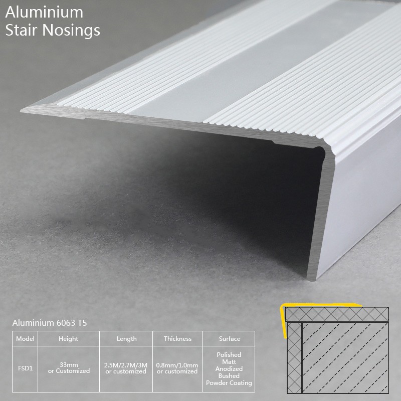Aluminium Matt Silver Non Slip Stair Nosing FSD1 Factory