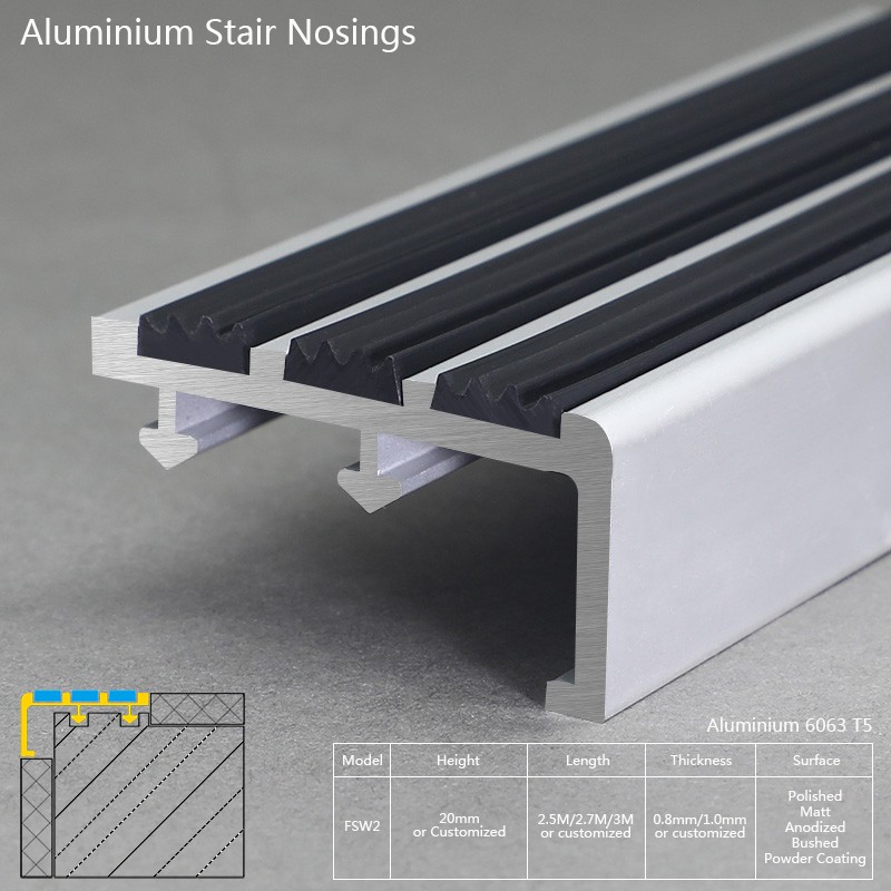 Aluminium Black Rubber Stair Nosing FSW2 Factory