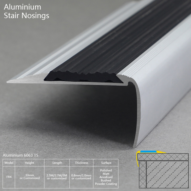 Aluminium flexibele trapneus met zwart rubber FR4. Lage prijs Aluminium flexibele trapneus zwart rubber FR4
