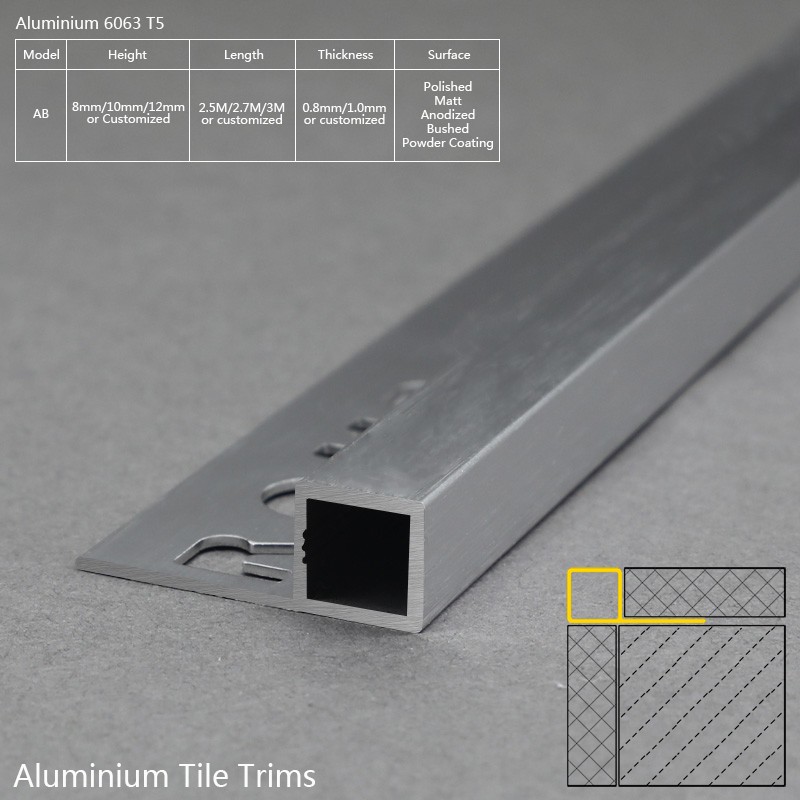 Aluminium Brushed Silver Box Shape Tile Trim AB Factory