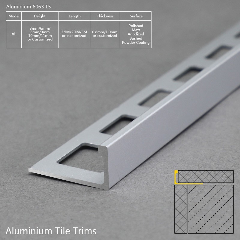 Aluminium L Shape Matt Silver Tile Corner Trim AL Factory