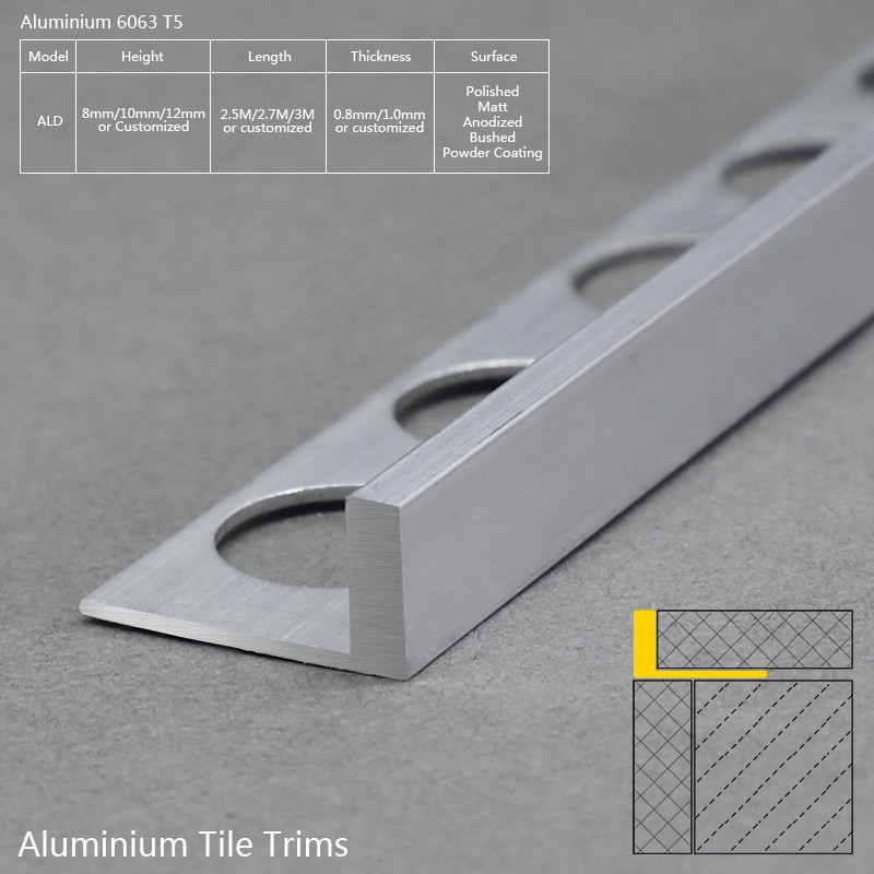 Aluminium L Shape Natural Finish Tile Edging Trim ALD Factory