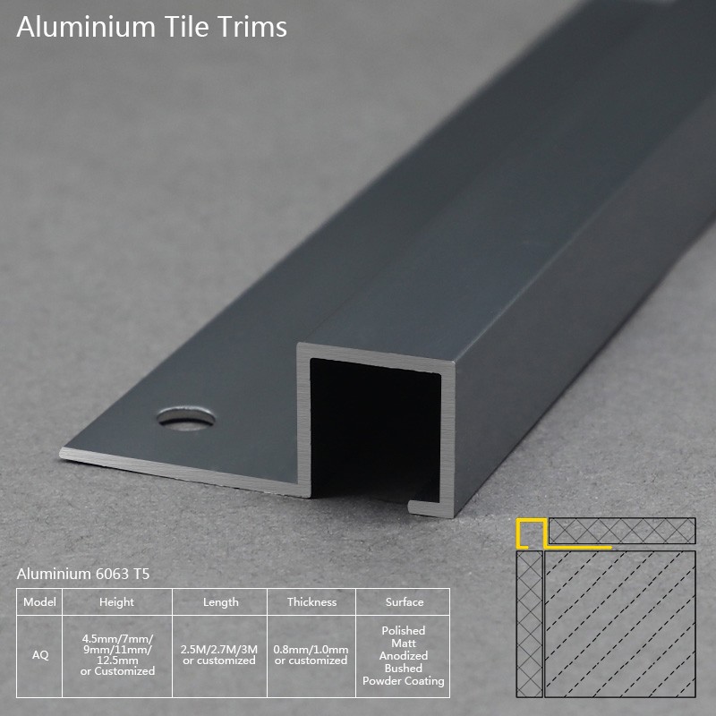Aluminium Black Silver Square Premium Bathroom Tile Trim AQ Factory