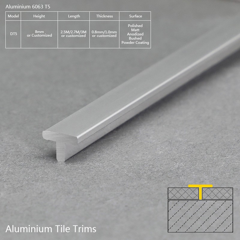 Aluminium Matt Silver T Shape Floor Transit Trim DT5 Factory