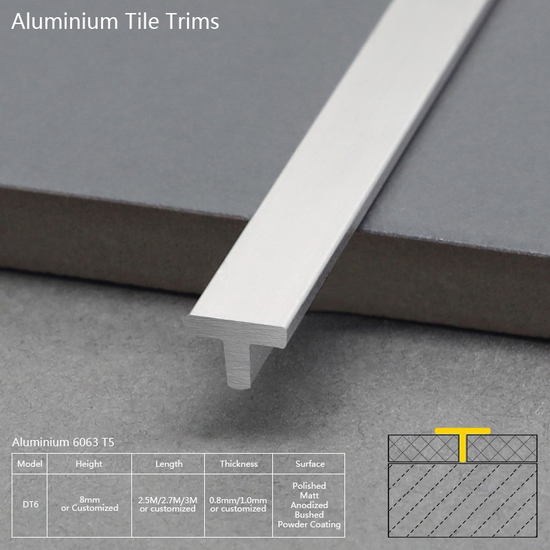 Китай Алюминиевые полосы для отделки матово-серебряной плитки DT6, производитель