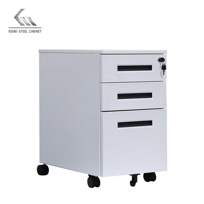 Under Desk Movable 3 Drawer Industrial Storage with 5 Movable Wheel Metal File Cabinet