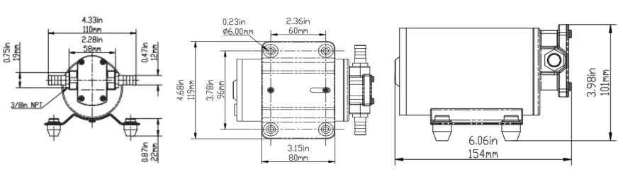 Whaleflo 12V 24V DC 60PSI 5LPM Bürstenlose Selbstansaugende