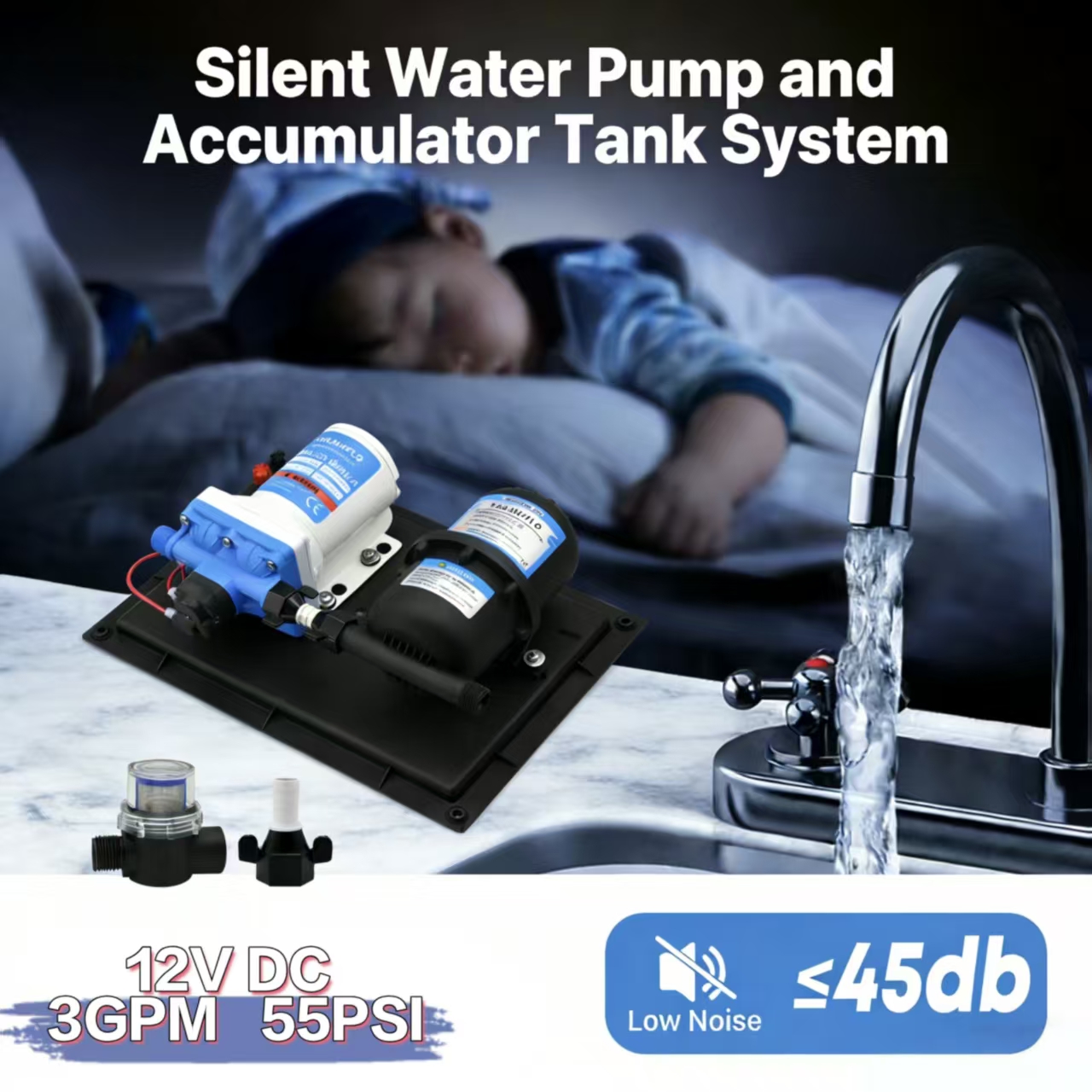 12v 3.0gpm diaphragm pump with 0.75l pressurized tank