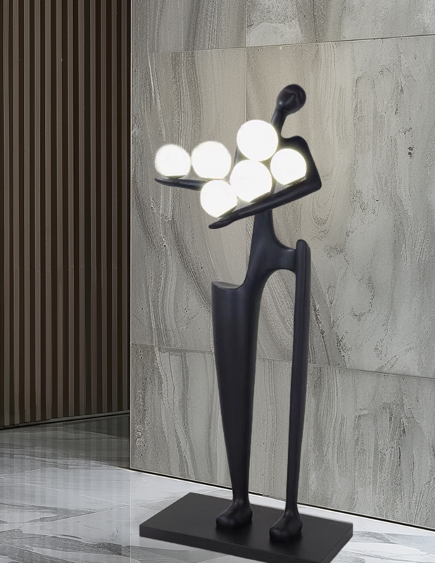 Human Sculpture Lights Lifting Ball Floor Lamp Hotel Shopping Mall Humanoid Statue Hotel Greeter Floor Light