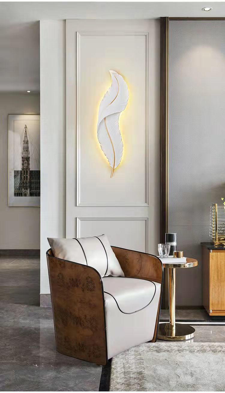 Modern Creative Simple Feather Design Wall Lamp Indoor Led Wall Light Hotel Villa Project Decorative Resin High Quality home