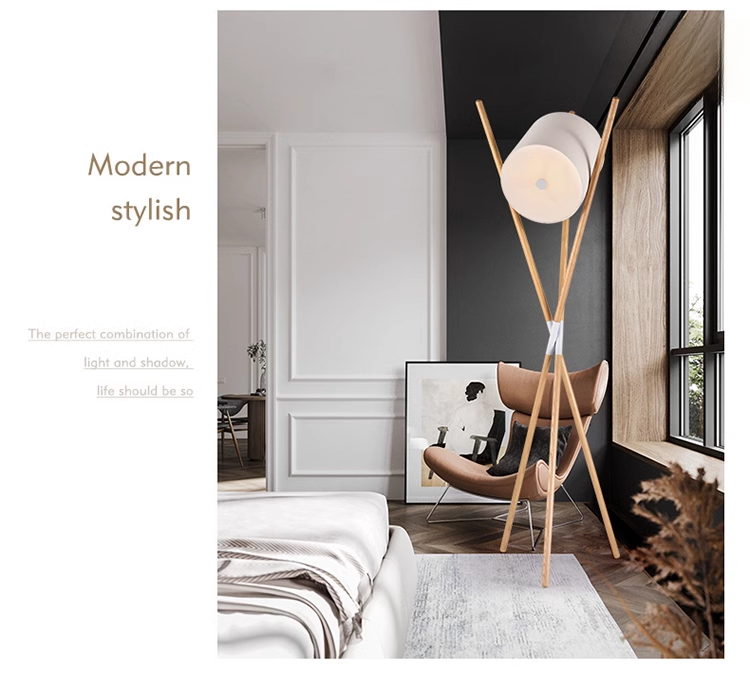 Modern Nordic Simple Solid Wood Triangle Floor Lamp Modern Lying Drum Standing Floor Lighting Bedroom Living Room Home LED Standing Lamp Floor