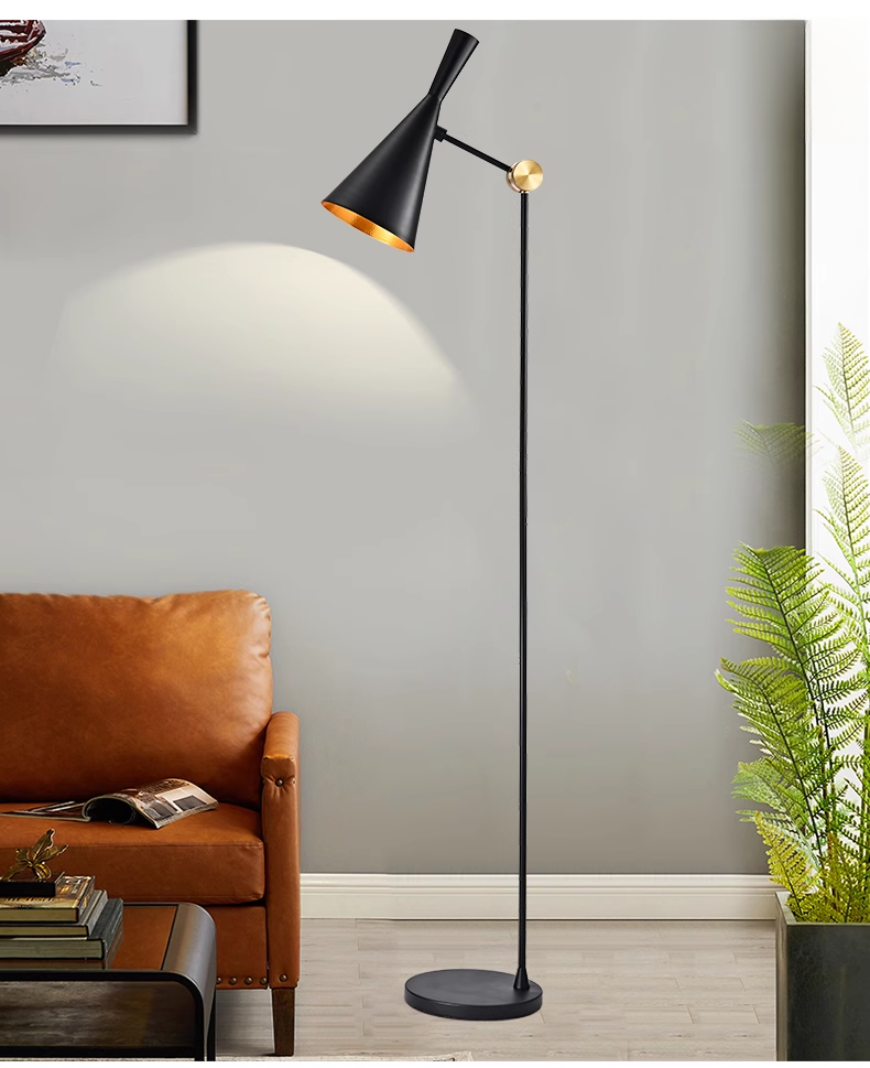 Modern Simple Vintage Iron Industrial Custom Made Adjustable Lighting Fixture Black Sofa Table Light LED Decoration Floor Lamp