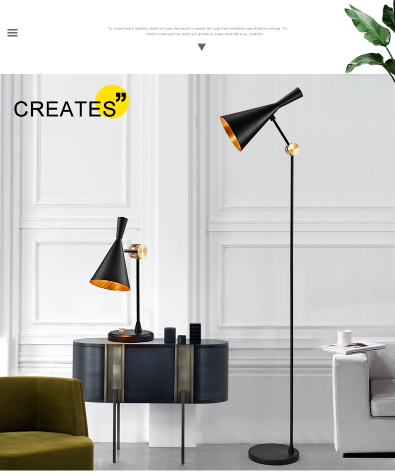 Modern Simple Vintage Iron Industrial Custom Made Adjustable Lighting Fixture Black Sofa Table Light LED Decoration Floor Lamp