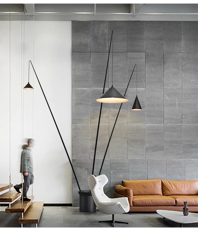 Modern Minimalist Fishing Floor Lamps Nordic Designer1-4 Heads Metal Standing Light for Villa Living Room Hotel Hall Lamps