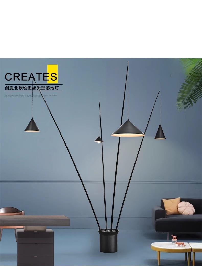 Modern Minimalist Fishing Floor Lamps Nordic Designer1-4 Heads Metal Standing Light for Villa Living Room Hotel Hall Lamps