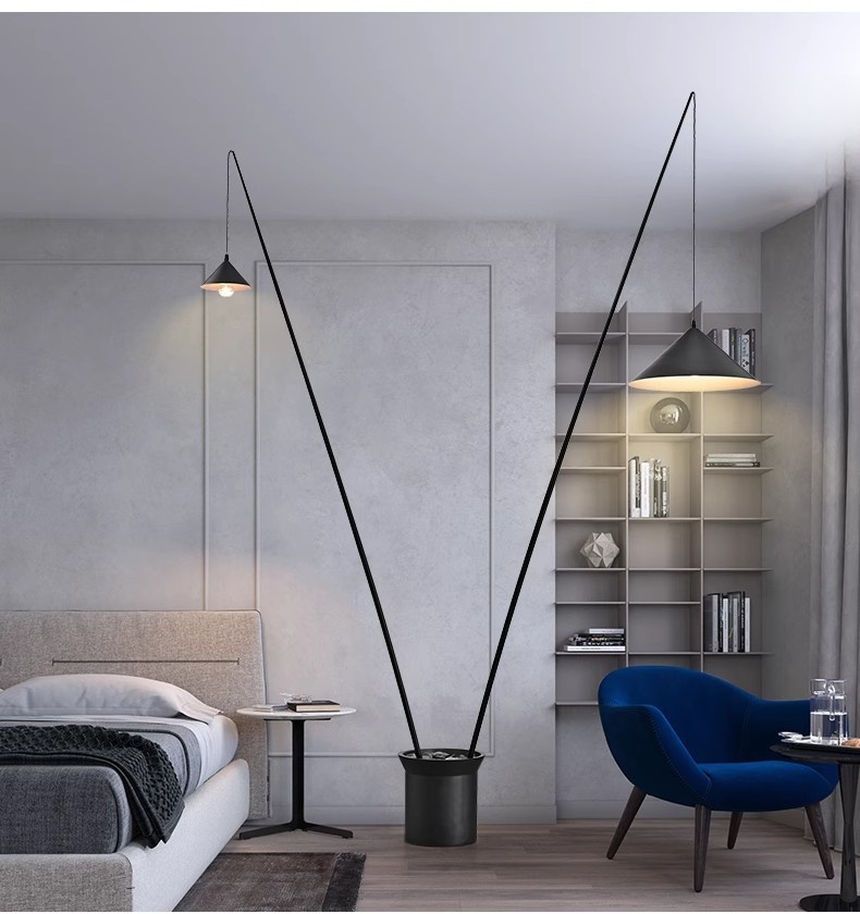 Modern Minimalist Fishing Floor Lamps Nordic Designer1-4 Heads Metal Standing Light for Villa Living Room Hotel Hall Lamps