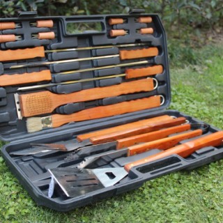 Charcoal Tong Meat Fork Barbecue 18 Bbq Pcs Set Wooden