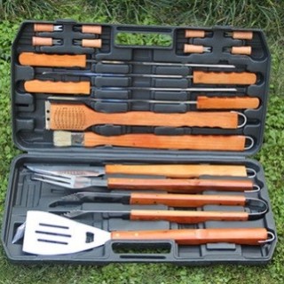Charcoal Tong Meat Fork Barbecue 18 Bbq Pcs Set Wooden