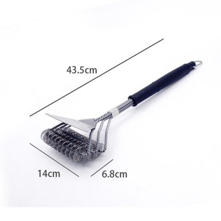 three-head spring barbecue brush anti-pinch stainless steel grill cleaning brush