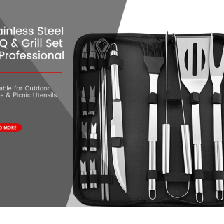 420 Stainless Steel 18 Pcs BBQ Tools Outdoor BBQ Camping Grill Accessories BBQ Tool Set