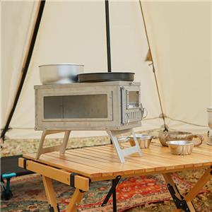 Titanium color Stain steel outdoor hiking wood burning tent stove side glass window