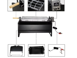 Ready to ship camping outdoor charcoal grills with Automatic rotisserie motor big size girds