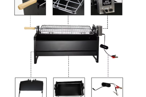 Ready to ship camping outdoor charcoal grills with Automatic rotisserie motor big size girds