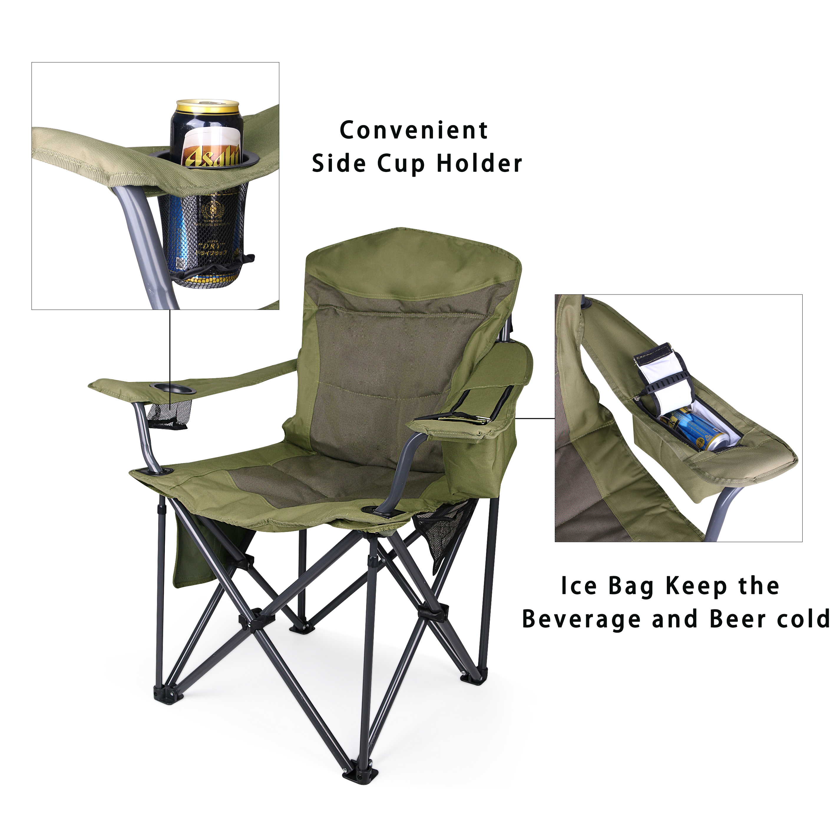 Supply Big Size Folding Camping Fishing Chair with Arms Wholesale