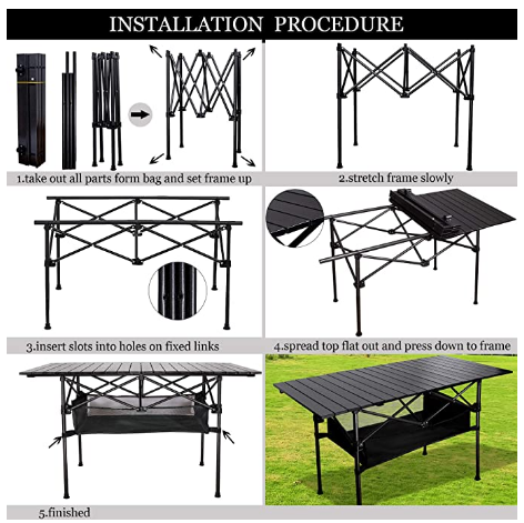 Aluminum Roll Up Folding Table with Storage Bag