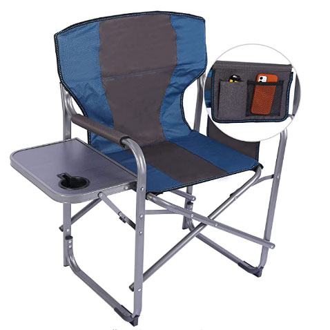 Malaking Folding Director Camping Chair na may Side Table