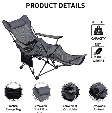 reclining camping chair with footrest