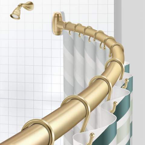 Barra de cortina de ducha en forma de L ajustable, barra de cortina de  ducha curvada de tensión de níquel cepillado, barra de cortina de ducha de