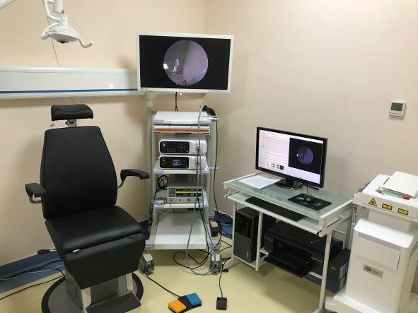 Sistema de cámara de endoscopio Full HD equipado en la sala de inspección ORL