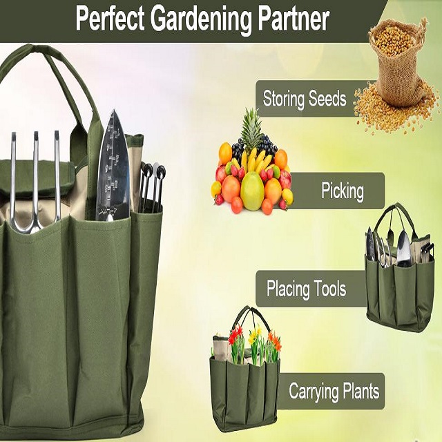 Polyester Canvas Garden Tool Storage Tote Bag Plant Tool Organizer Bag