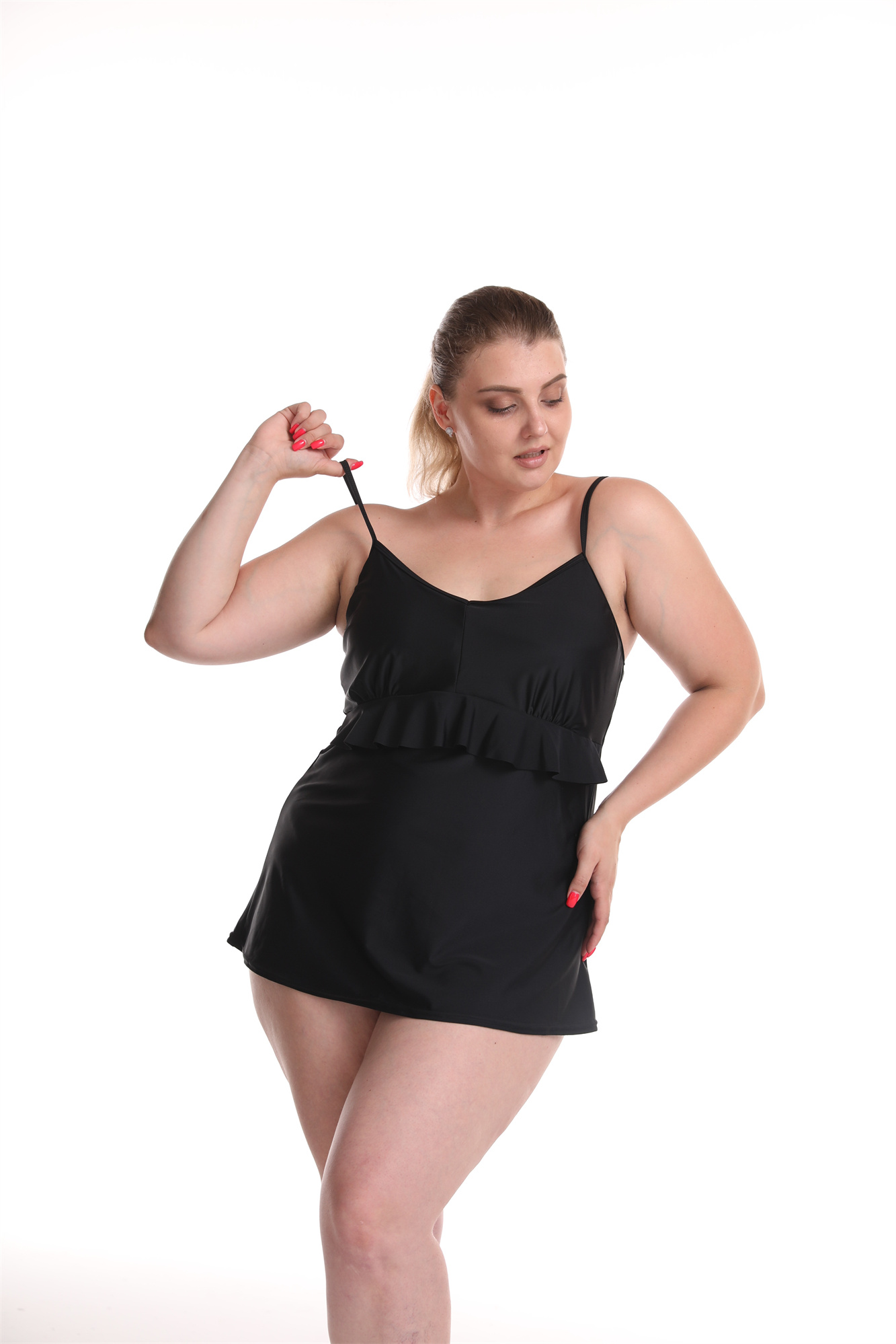 Women's plus size black one-piece swimsuit