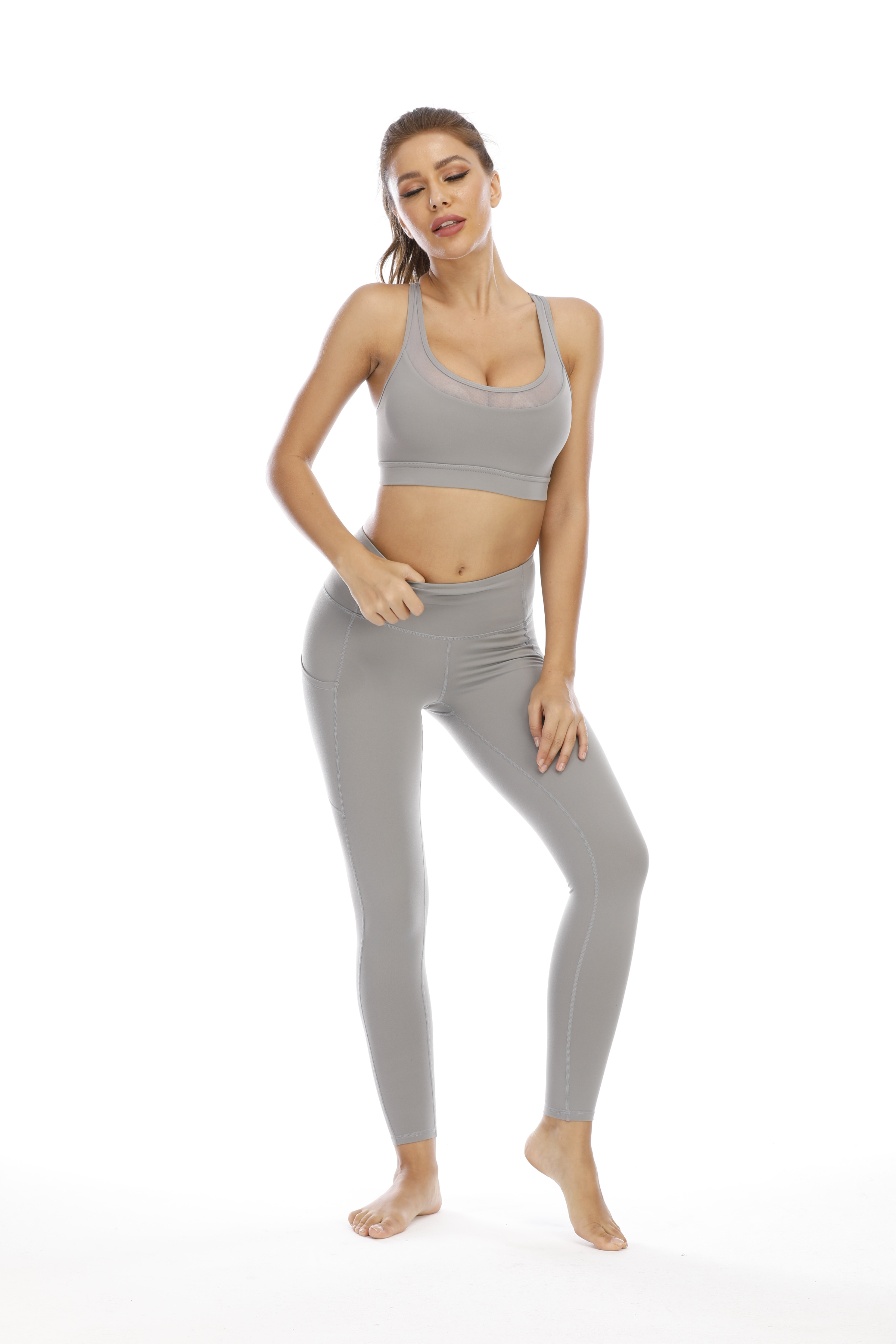 Fashion Light grey Yoga Women Leggings Joggers