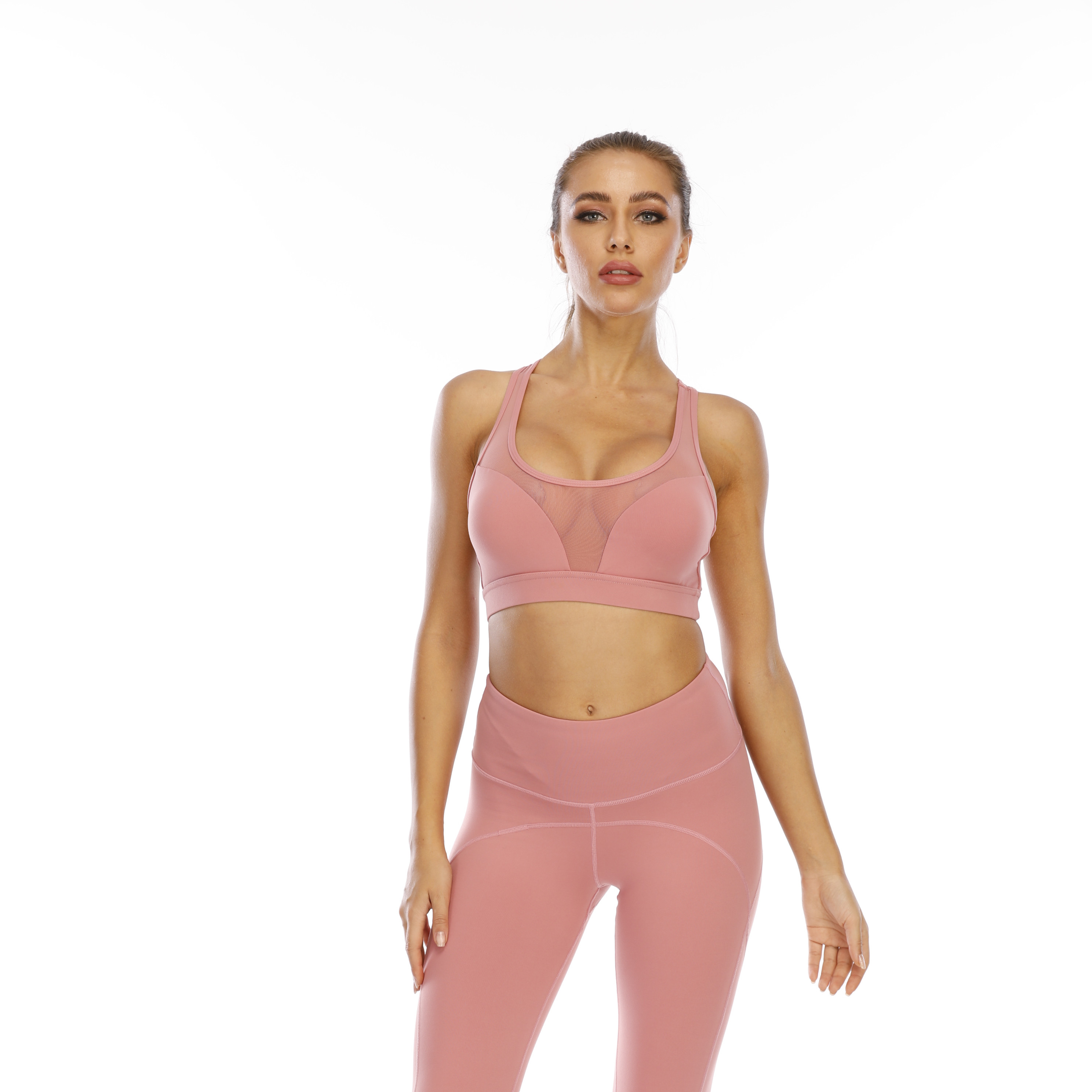 Women Pink Sports Bra Top Tank Long Sleeve