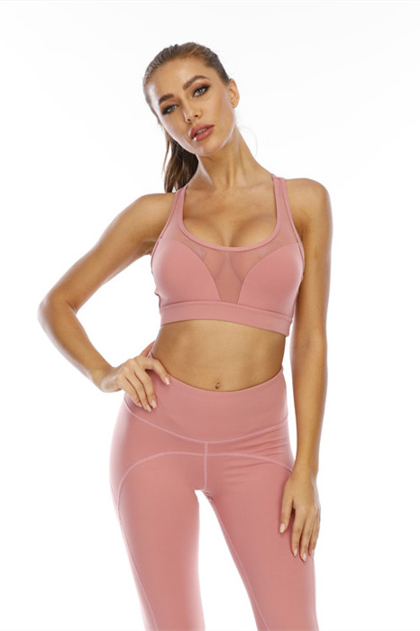 Débardeur de soutien-gorge de sport rose pour femmes à manches longues