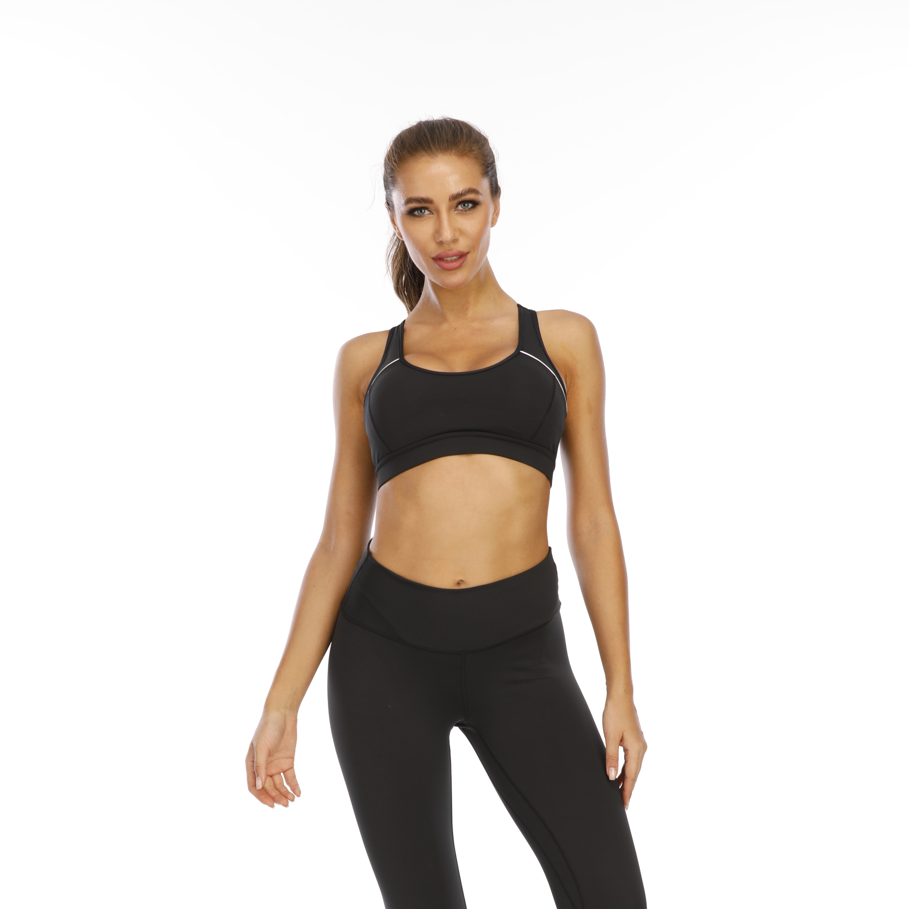 Black Women Sports Bra Top Tank Long Sleeve