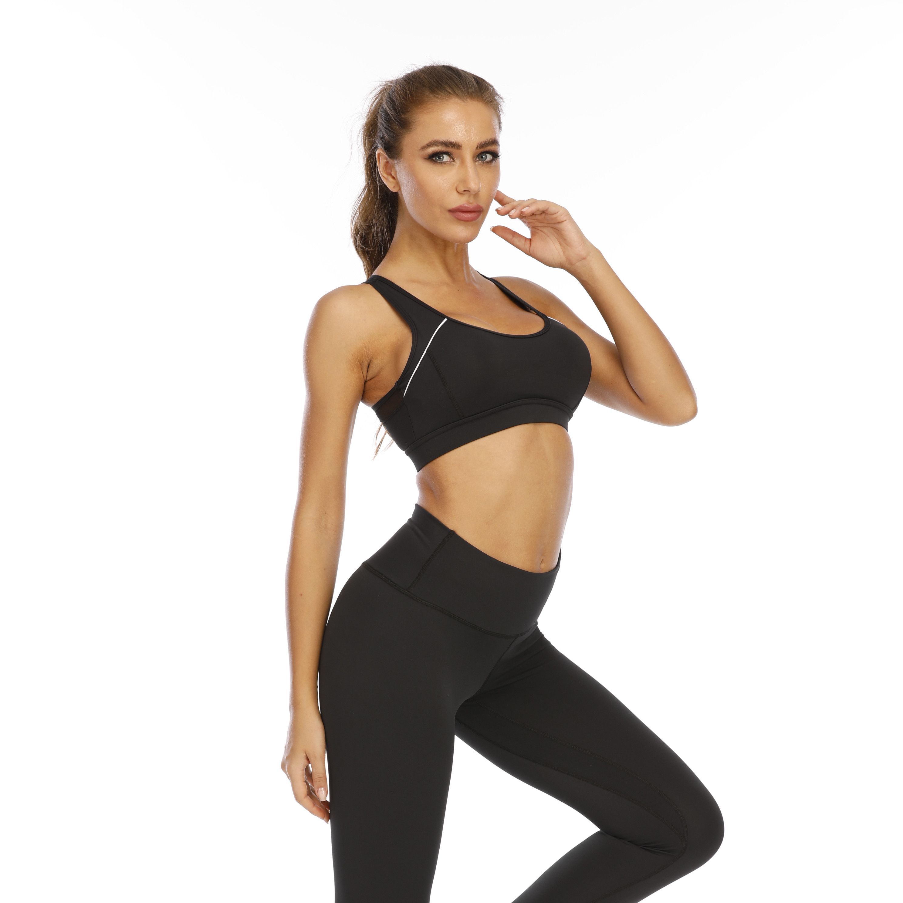 Black Women Sports Bra Top Tank Long Sleeve