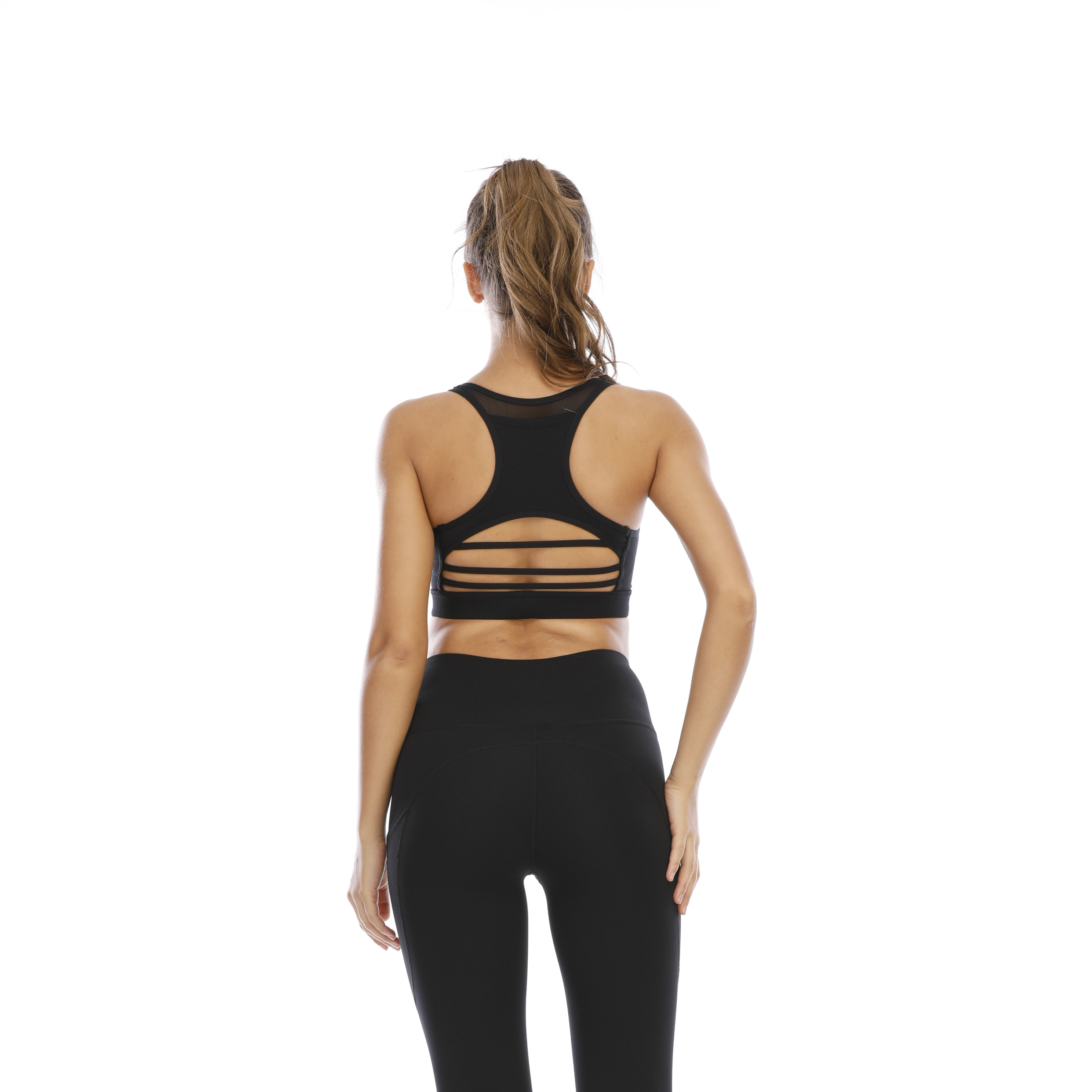 Women Black Double layer Sports Bra Top Tank Long Sleeve