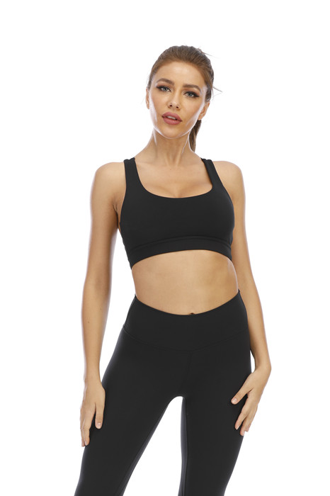 Femmes Pure Black Dos Creux Soutien-Gorge De Sport Débardeur À Manches Longues