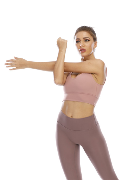 Débardeur de soutien-gorge de sport en forme de U rose pur pour femmes à manches longues