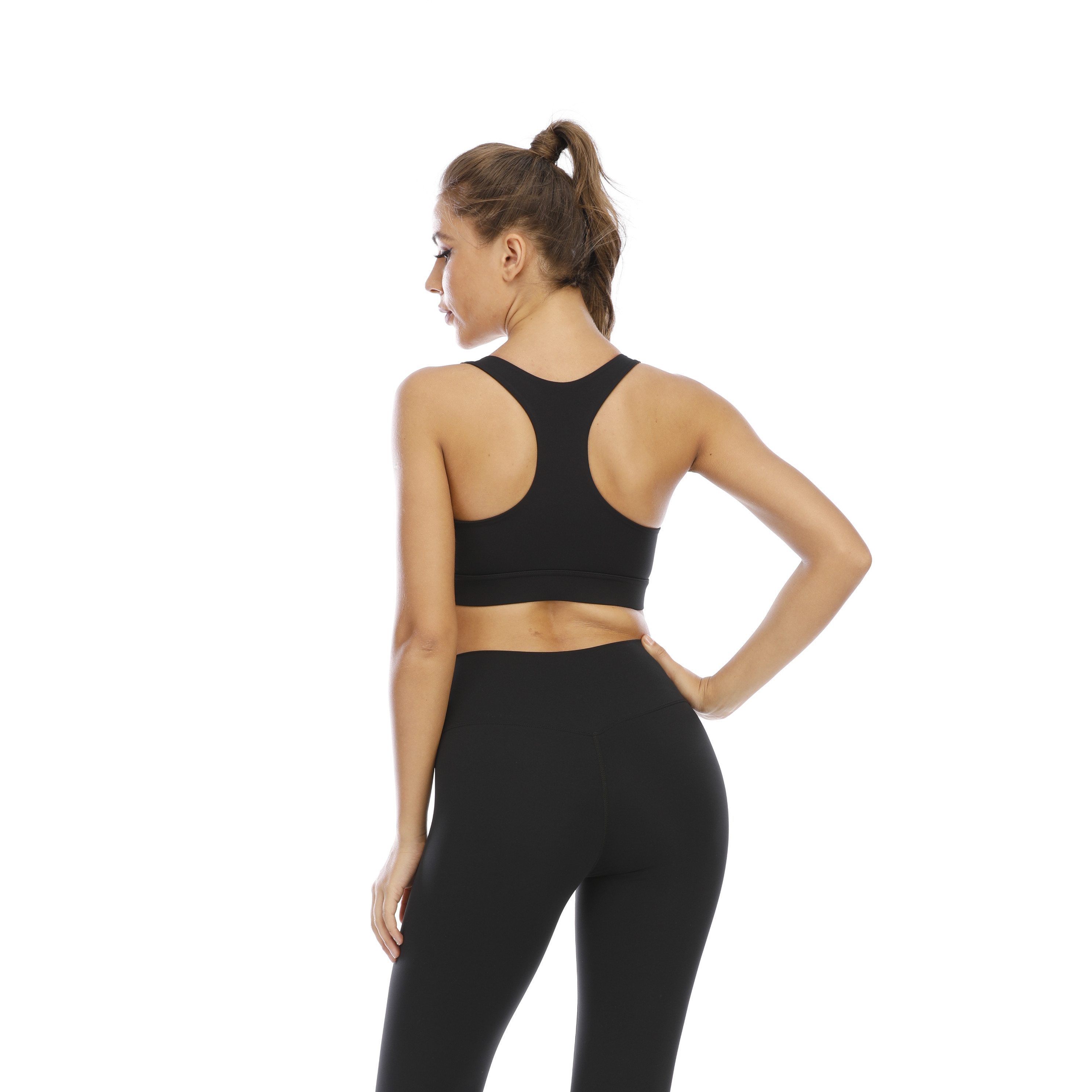 Women Y Back Black Sports Bra Top Tank Long Sleeve