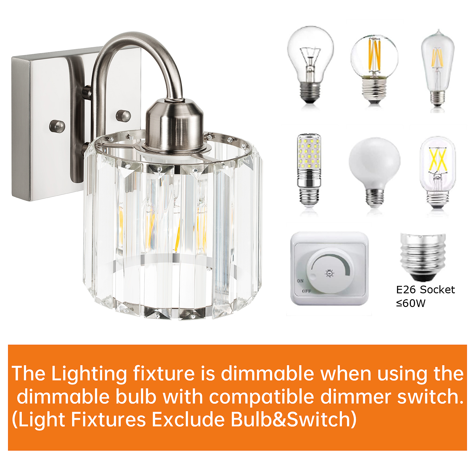 Vanity Light Fixtures, Bathroom Light Fixtures1 Light,Brushed Nickel by Valytime